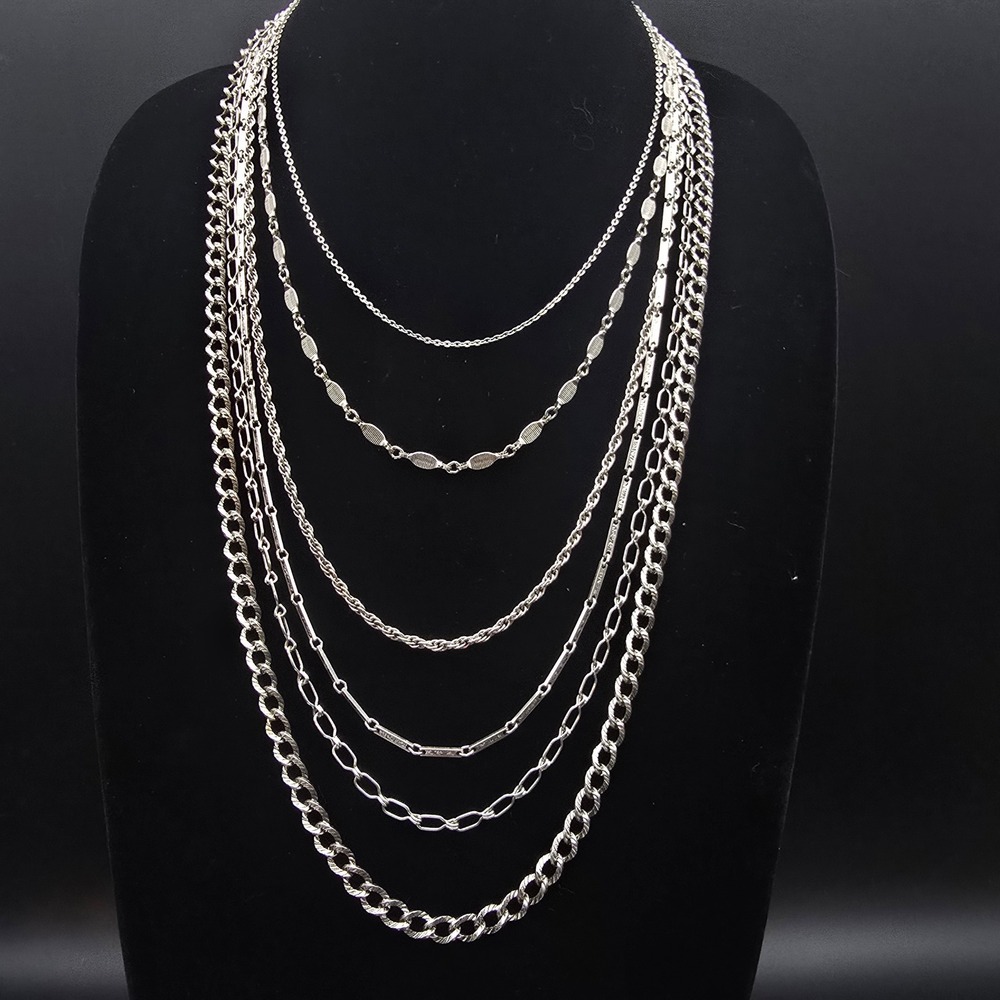 Napier Multi Strand Silver Tone Chain Necklace Mixed Links READ
